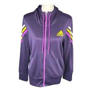 adidas Purple full zip hoodie Women's Sz Medium Pink Green‎ White 3 Stripes